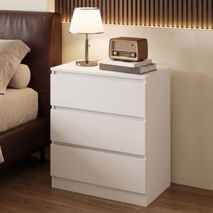 Advwin Bedside Table 3 Large Drawers Nightstand for Bedroom Living Room Office White