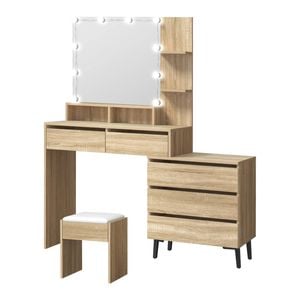 Oikiture Dressing Table Stool Set Makeup Mirror Cabinet Natural