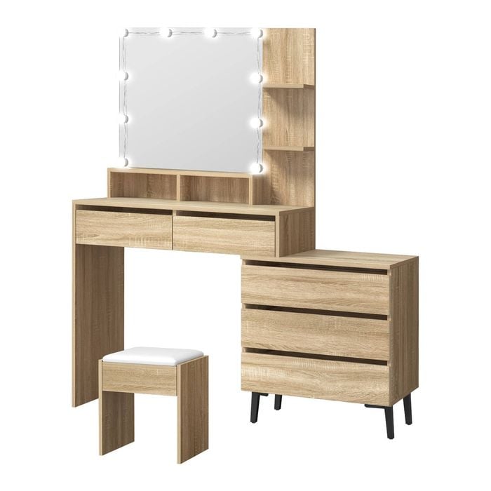 Oikiture Dressing Table Stool Set Makeup Mirror Cabinet Natural