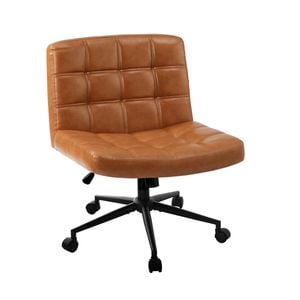 Oikiture Armless Office Desk Chair PU Leather Brown