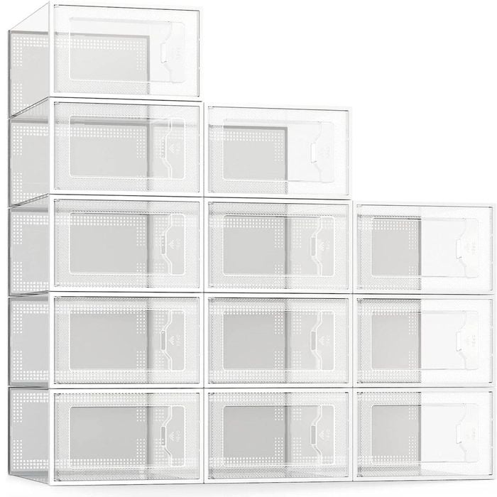 12 Pack Shoe Storage Box - Clear Stackable Organizer for Closet
