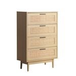 Artiss 4 Chest of Drawers Rattan Tallboy Cabinet Storage Wood