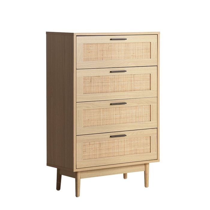 Artiss 4 Chest of Drawers Rattan Tallboy Cabinet Storage Wood