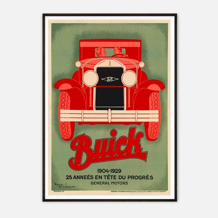 Galrie René Vincent 1929 Buick Vintage Poster -Classic Automotive Advertising Art Print, Black Frame, A3 30 x 42cm (12 x 16inch)