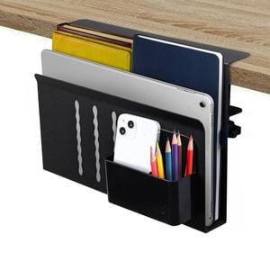 CARLA HOME Under Desk Side Laptop Holder Storage with No Drill Cable Management Tray and Pen Storage for Office and Home