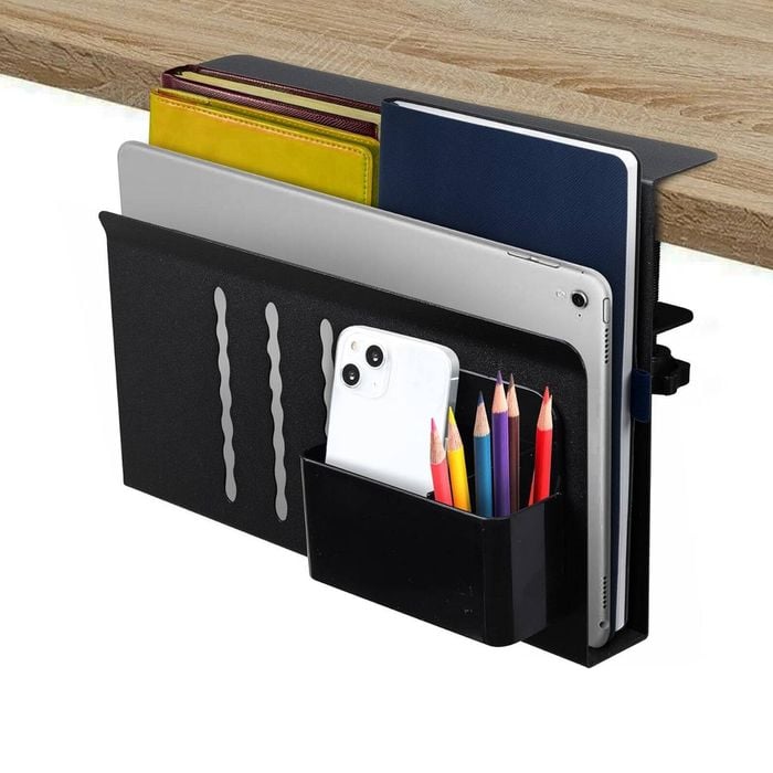 CARLA HOME Under Desk Side Laptop Holder Storage with No Drill Cable Management Tray and Pen Storage for Office and Home
