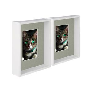Nicola Spring 8" x 10" White 3D Deep Box Photo Frames - 4" x 6" Mount - Grey - Pack of 5