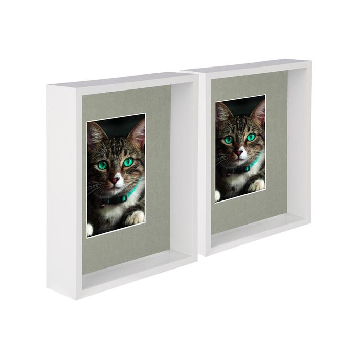 Nicola Spring 8" x 10" White 3D Deep Box Photo Frames - 4" x 6" Mount - Grey - Pack of 5