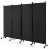 Costway 4-Panel Folding Room Divider 1.73m Rolling Privacy Screen w/Wheels - Black