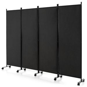 Costway 4-Panel Folding Room Divider 1.73m Rolling Privacy Screen w/Wheels - Black