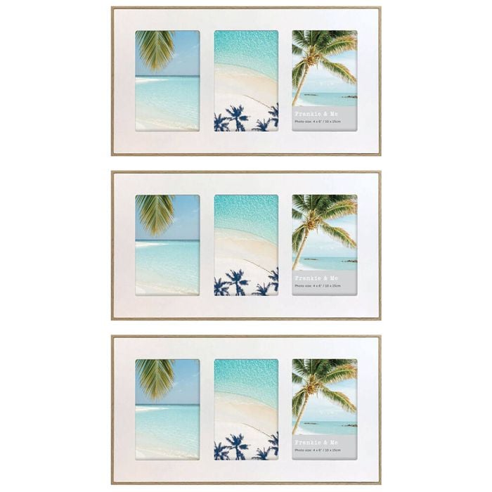 3PK Frankie & Me Wooden Radial Triple Picture Frame Home Decor 37.5cm White