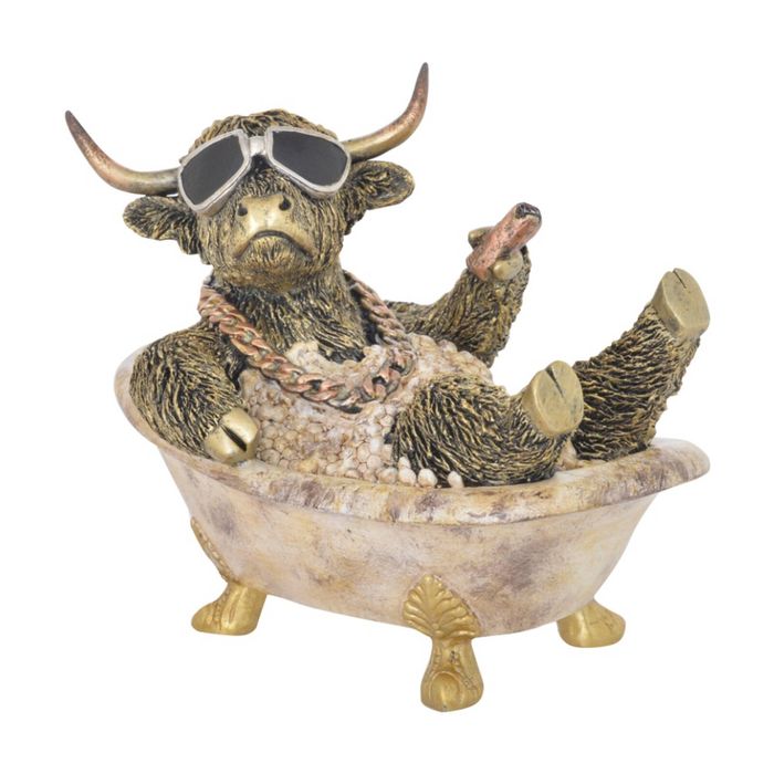Gibson Gifts Cool Cow Bath Time Highland Figurine Bronze Polyresin