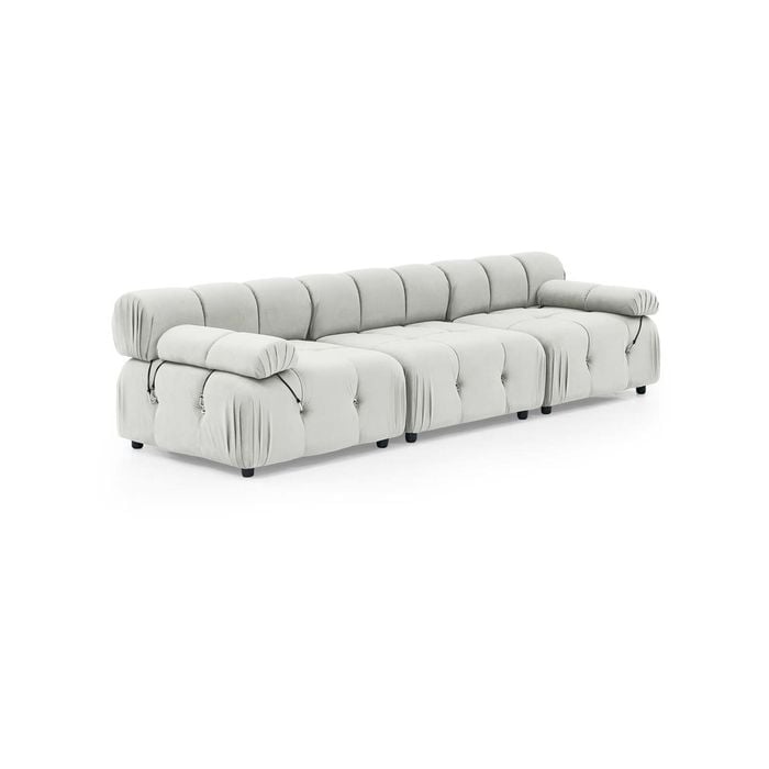 Foret 3 Seater Sofa Modular Arm Seat Tufted Velvet Lounge Couch Chaise Beige