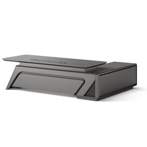 HELIOS 260cm Executive Office Desk  Left Return - Silver Grey + Brown