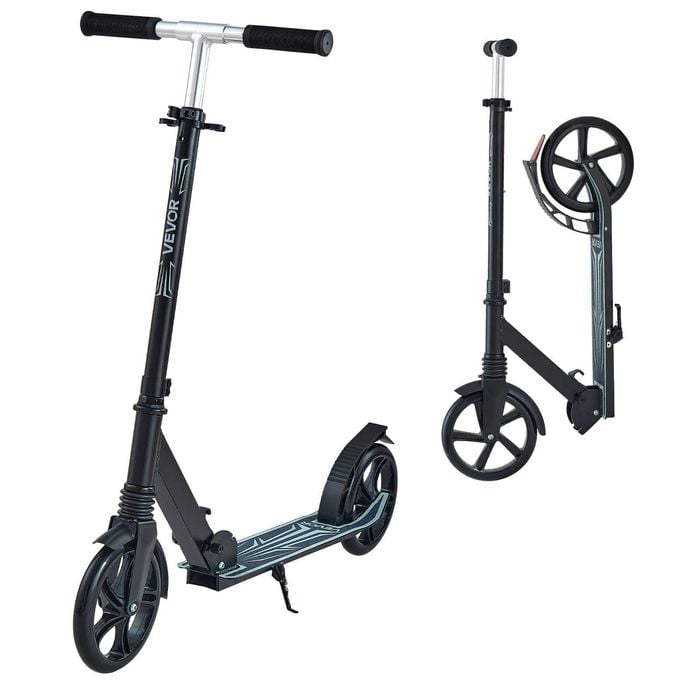 VEVOR Kick Scooter Black 2 Wheels with Adjustable Handlebar Wide Anti-Slip Deck for Ages 8+