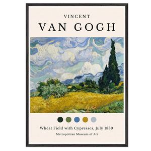 Galrie Van Gogh Wheat Field with Cypresses Art Print - Post-Impressionist Masterpiece, Black Frame, 70 x 100cm (28 x 40inch)