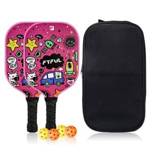 Catzon Pickleball Paddles Set 2 Rackets With Balls And Bag Fiberglass Surface Pickleball Racquet Set-red