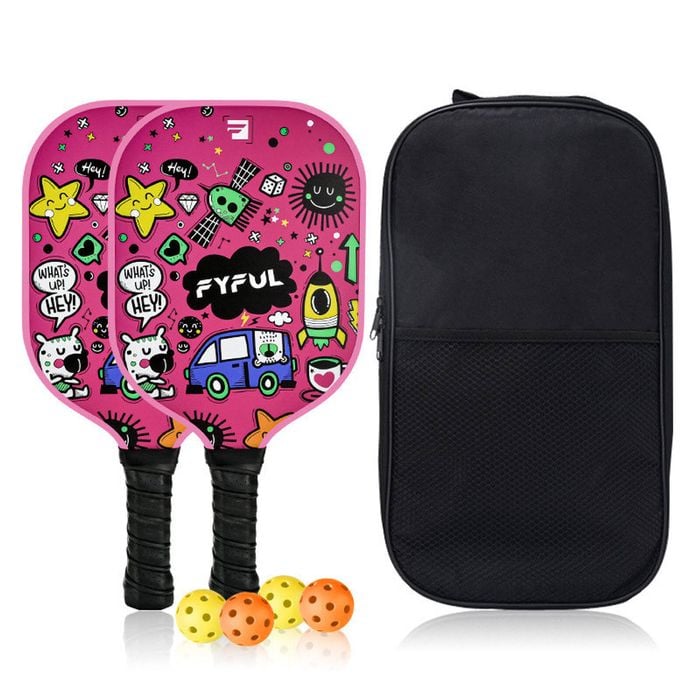 Catzon Pickleball Paddles Set 2 Rackets With Balls And Bag Fiberglass Surface Pickleball Racquet Set-red