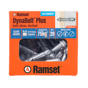 Ramset 6 x 40mm Galvanised DynaBolt Plus Hex Nut Masonry Anchor