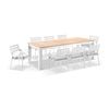Balmoral 2.5m Teak Top Aluminium Table White With 8 Kansas Dining Chairs & Textured Olefin Grey Cushions
