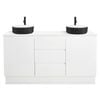 CIBO 1500mm White Nordic Full Height Bathroom Vanity With Black And White Basins