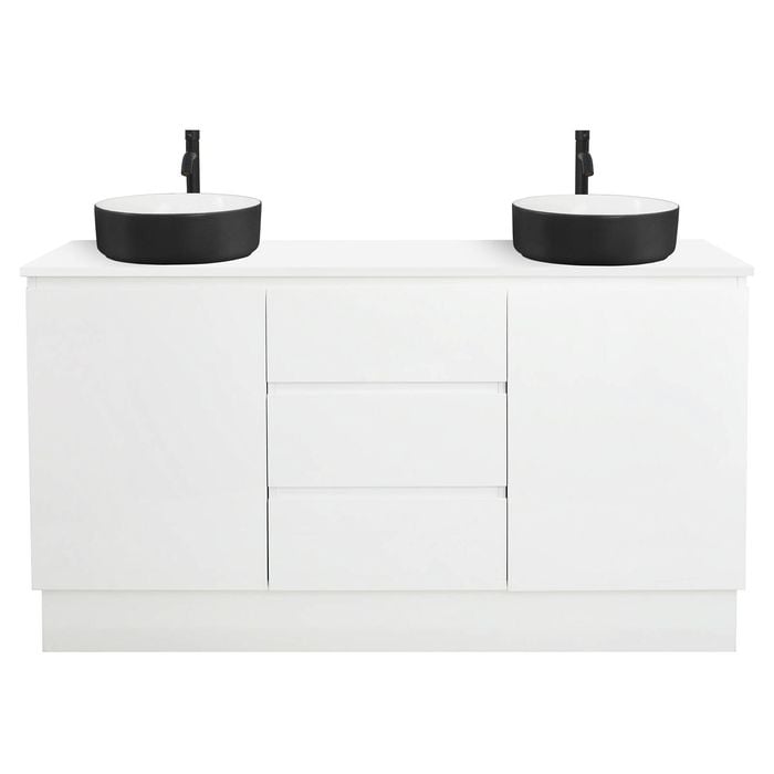 CIBO 1500mm White Nordic Full Height Bathroom Vanity With Black And White Basins