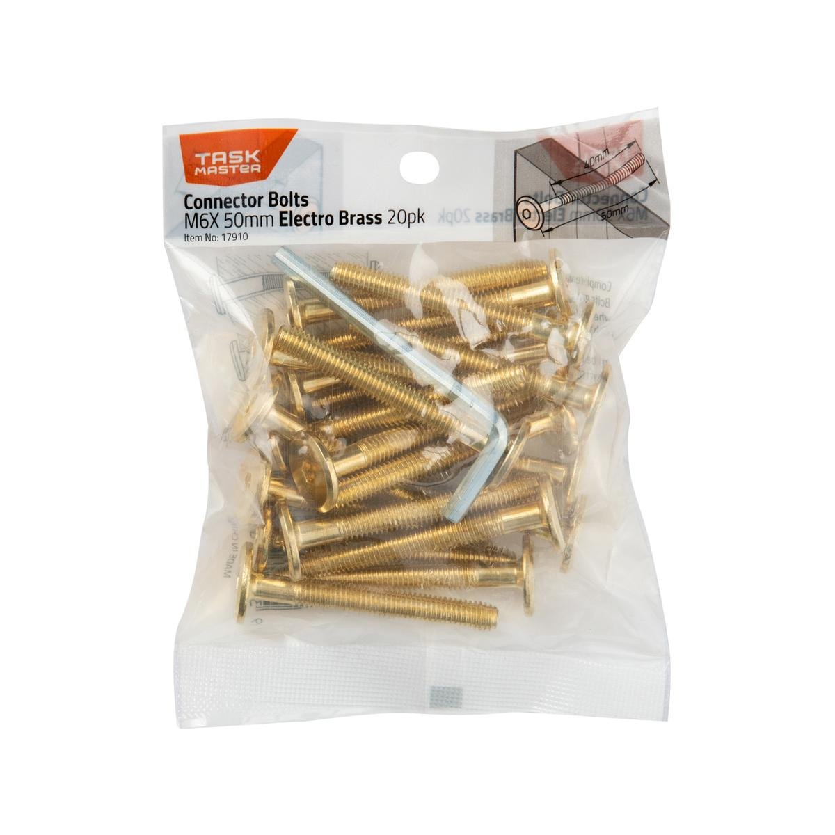 Taskmaster M6 x 50mm Electro Brass Connector Bolts - 20 Pack - Bunnings ...