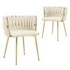 Homfurn Set of 2 Velvet Upholstered Woven Dining Chairs with Golden Metal Legs