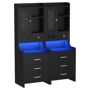 Ufurniture Tall LED Bedside Table with 4 Drawers, Shelves & Charging Station