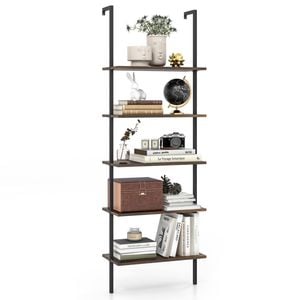 Costway 1.8m Ladder Display Shelf 5-layer Storage Rack Home Office Brown