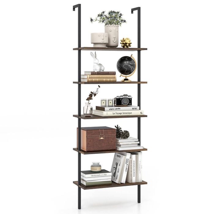 Costway 1.8m Ladder Display Shelf 5-layer Storage Rack Home Office Brown