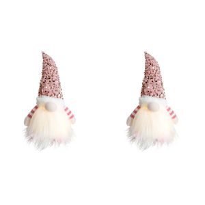 2PK LVD 17x30cm Polyester LED Pink Gnome Home/Living Room Xmas Display Decor