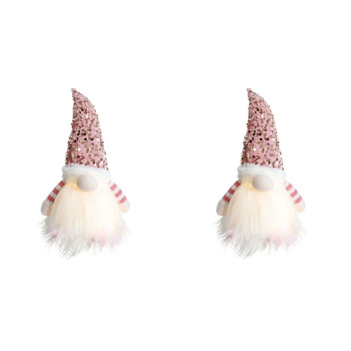 2PK LVD 17x30cm Polyester LED Pink Gnome Home/Living Room Xmas Display Decor