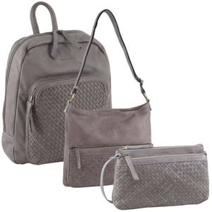 3Pc Set Pierre Cardin Wos Woven Leather Backpack + Cross-Body s Sky Blue