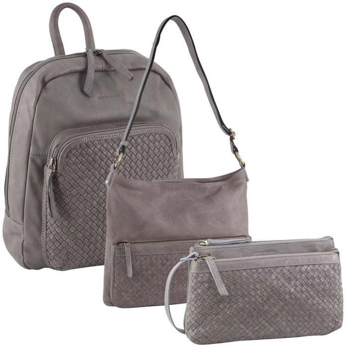 3Pc Set Pierre Cardin Wos Woven Leather Backpack + Cross-Body s Sky Blue