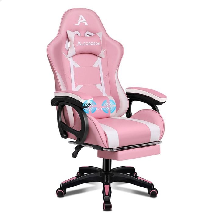 ALFORDSON Massage Gaming Chair Pink White