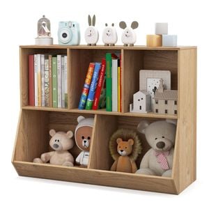 Costway Kids Toy Box Wooden Bookcase 5-cube Storage Cabinet, Natural
