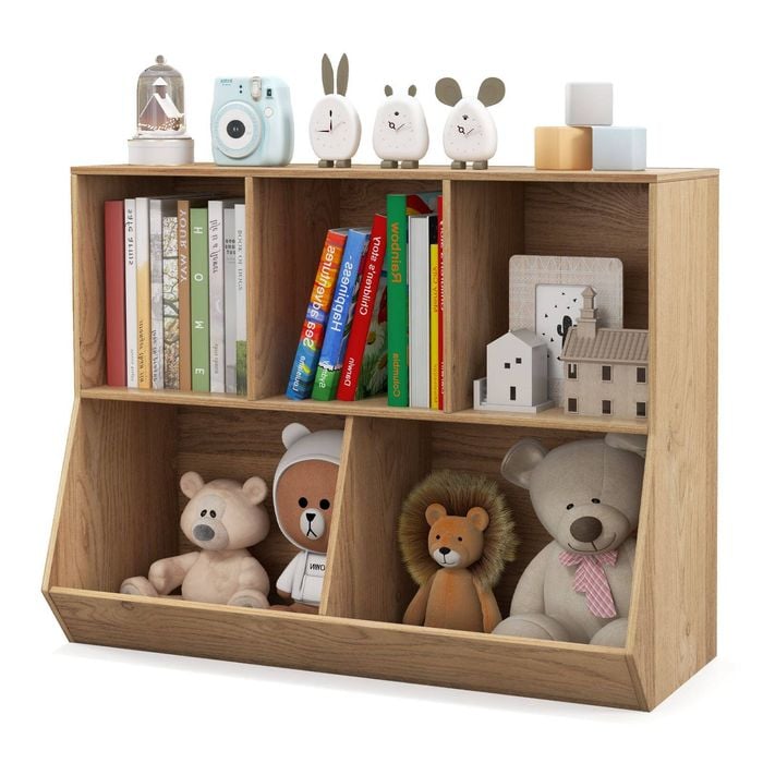 Costway Kids Toy Box Wooden Bookcase 5-cube Storage Cabinet, Natural