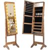Costway Mirror Jewelry Cabinet 4 Tilt Angles Standing Armoire Organizer Brown