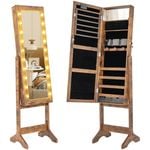 Costway Mirror Jewelry Cabinet 4 Tilt Angles Standing Armoire Organizer Brown