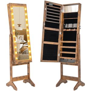 Costway Mirror Jewelry Cabinet 4 Tilt Angles Standing Armoire Organizer Brown