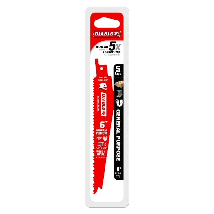 Diablo 6" Bi-Metal Reciprocating Saw Blades for General Purpose - 5 Pack