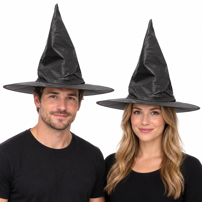WITCH HAT Plain Black Halloween Costume Fancy Dress Womens Accessory Wizard - Black | One Size | Witch Hat
