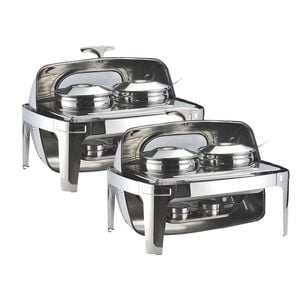 SOGA 2X 6.5L Stainless Steel Double Soup Tureen Roll Top Buffet Chafing Dishes