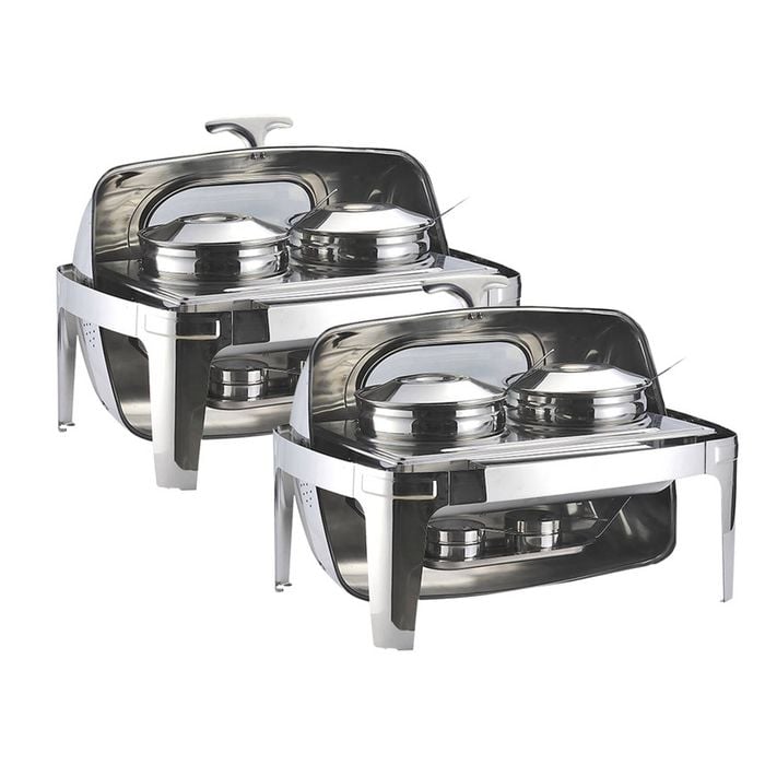 SOGA 2X 6.5L Stainless Steel Double Soup Tureen Roll Top Buffet Chafing Dishes