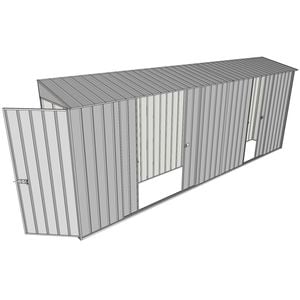 Build-a-Shed 0.8 x 5.2 x 2m Single Hinged Door Skillion Shed with Double and Single Sliding Side Doors - Zinc