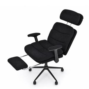 Ufurniture Criss Cross Chair w/ Adjustable Armrests & Footrest Teddy Fleece Office Chair w/ 135° Reclining Backrest Black