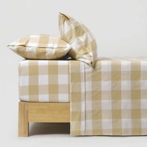 Dreamaker Remy Washed Cotton Yarn Dyed Check Sheet Set Sand Queen