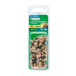 Zenith 8G x 15mm Gold Passivated Timber Button Head Stitching Screw - 40 Pack