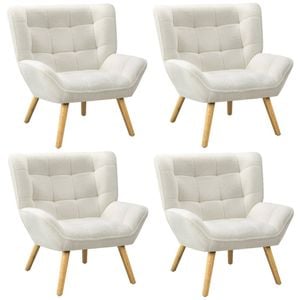 Oikiture 4x Armchair Accent Chairs Sherpa White